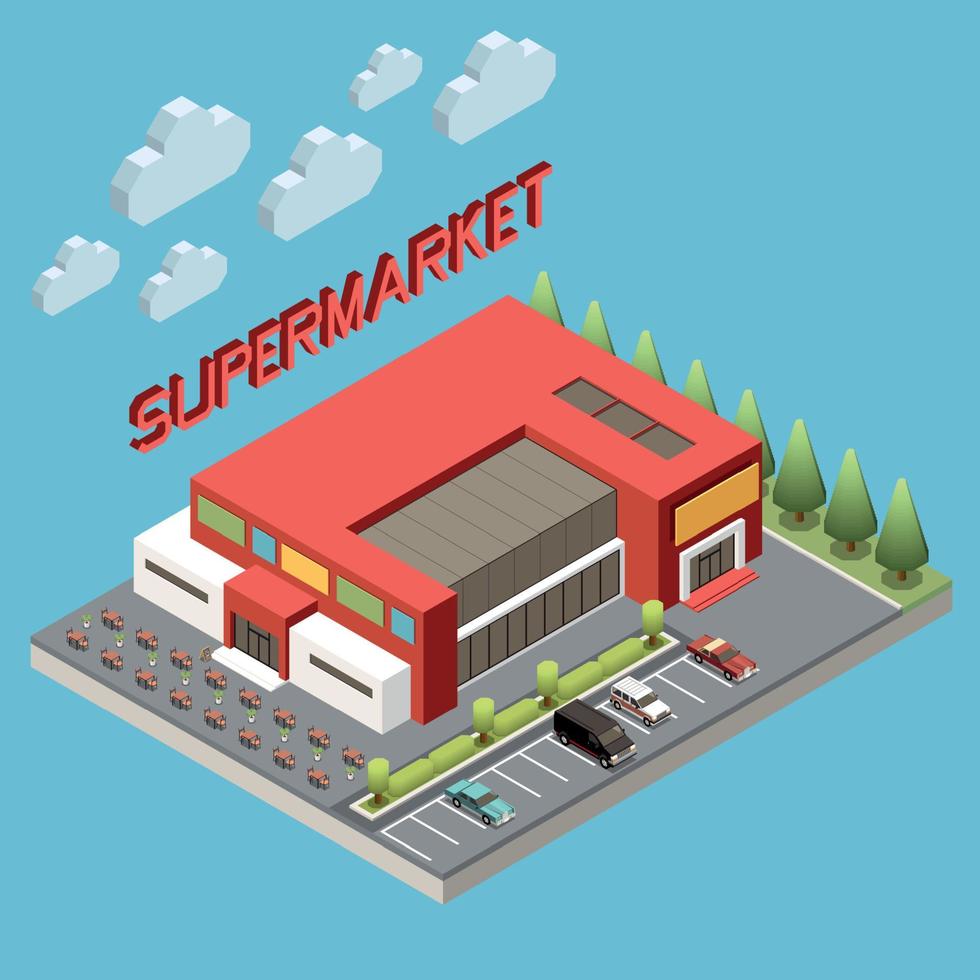 concetto isometrico del supermercato vettore