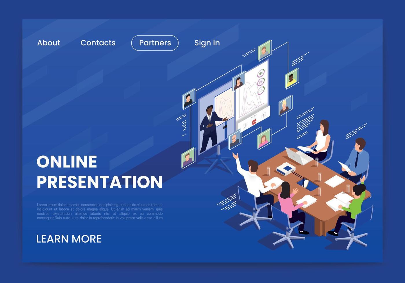 design della pagina di presentazione online vettore