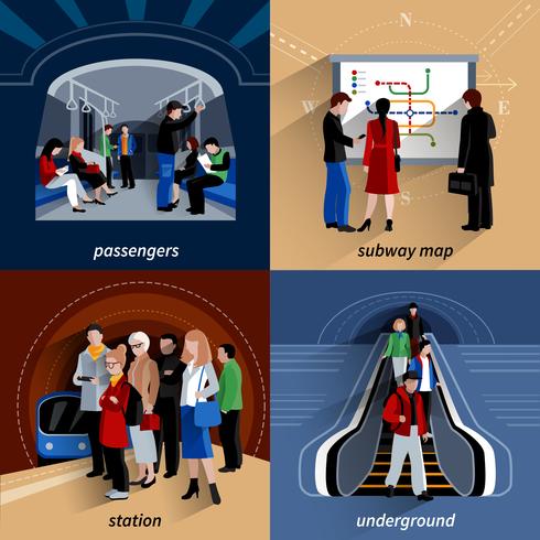 Composizione quadrata delle icone piane della metropolitana 4 vettore