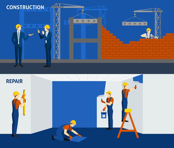 Insegne orizzontali piane di riparazione della costruzione di edifici vettore