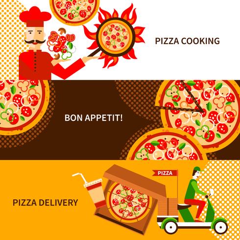 Set di banner orizzontale piatto consegna pizza vettore
