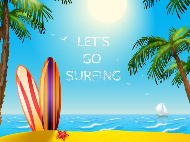 Summer Travel Poster Sfondo di tavole da surf vettore