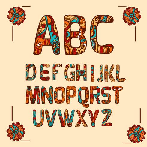 alfabeto zentangle colorato vettore