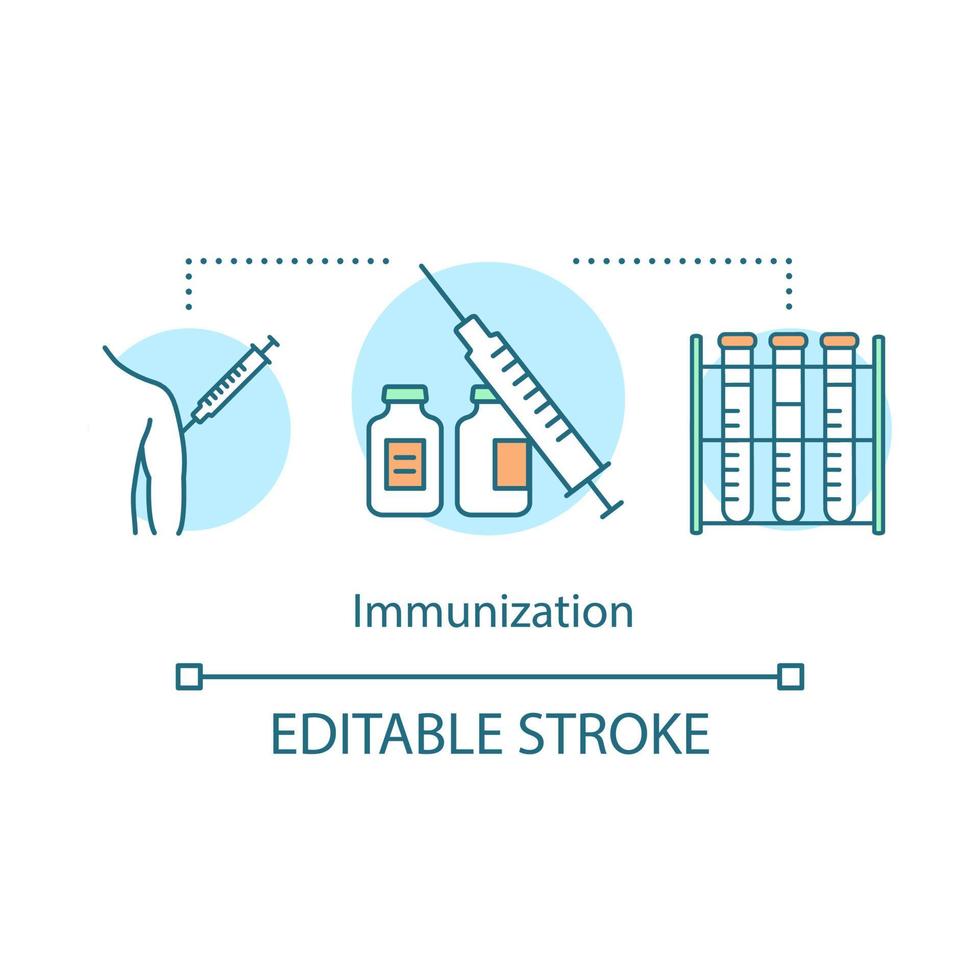 icona del concetto di immunizzazione. vaccinazione. protezione del sistema immunitario. vaccino contro le malattie. illustrazione al tratto sottile idea tolleranza alle infezioni. disegno vettoriale isolato profilo. tratto modificabile