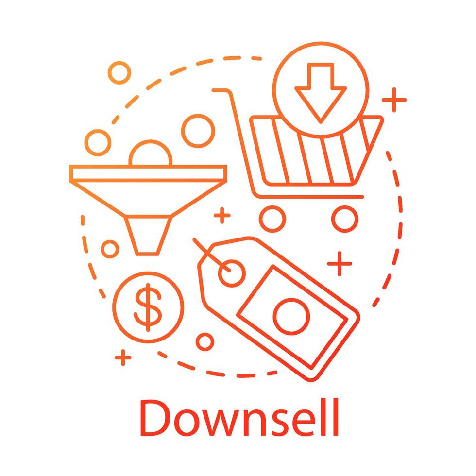 icona del concetto di downsell. illustrazione della linea sottile di idea di metodo di vendita. imbuto di vendita automatizzato. gestione delle relazioni con i clienti. soglia di decisione inferiore. disegno vettoriale isolato contorno