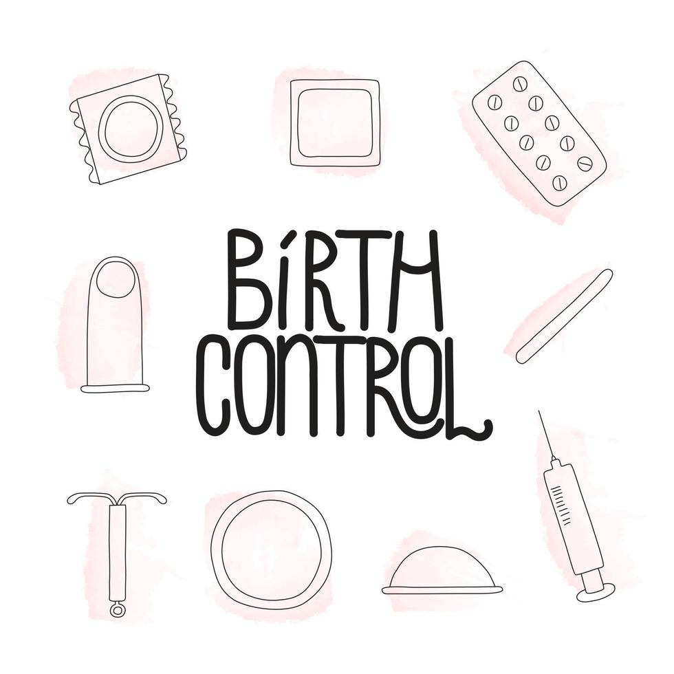 illustrazione vettoriale set di controllo delle nascite. carta della giornata mondiale della contraccezione con scritte.