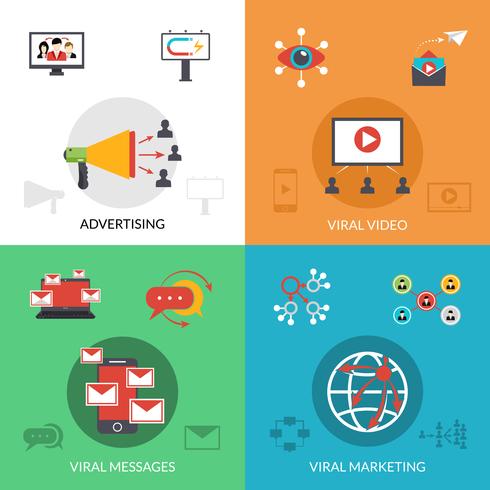 Marketing virale 4 icone piane quadrate vettore