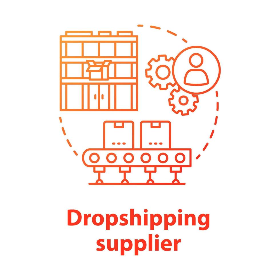 dropshipping fornitore rosso concetto icona. spedizione del prodotto dal magazzino all'illustrazione della linea sottile dell'idea del cliente. gestione della catena di approvvigionamento. distribuzione merci. disegno vettoriale isolato contorno