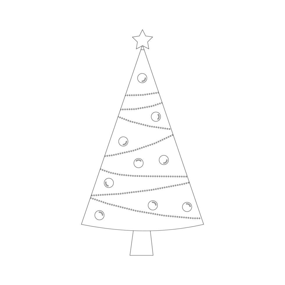 albero di natale con palla e albero giocattolo. libro a colori. illustrazione vettoriale piatta