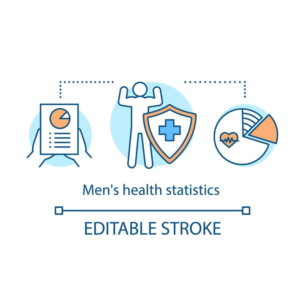 icona del concetto di statistiche sulla salute degli uomini. illustrazione al tratto sottile idea di analisi della salute maschile. sanità e medicina. disegno vettoriale isolato profilo. tratto modificabile