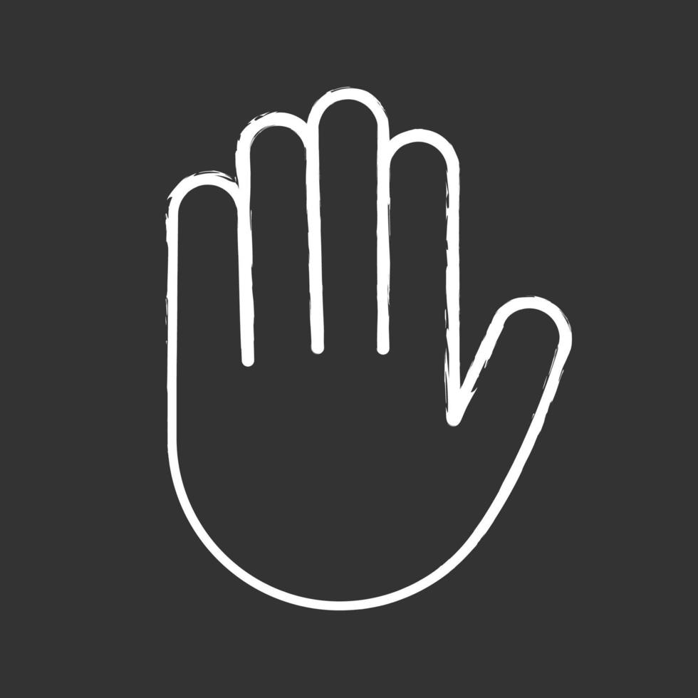 icona del gesso della mano alzata. alta cinque emoji. ferma il gesto della mano. palma. illustrazione di lavagna vettoriale isolato