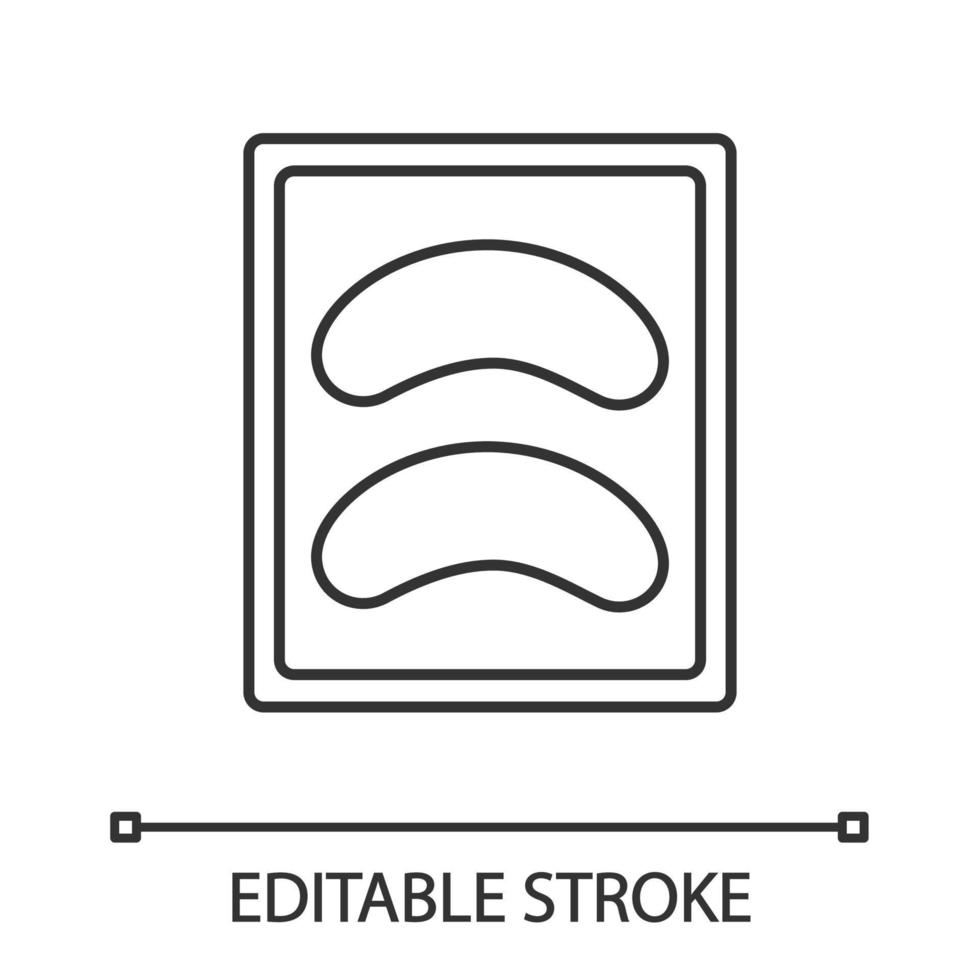 icona lineare di pastiglie per ombretti usa e getta. illustrazione di linea sottile. pacchetto di scudi per il trucco del gel per gli occhi. toppe di carta per ciglia. adesivi sotto gli occhi. simbolo di contorno. disegno vettoriale isolato profilo. tratto modificabile