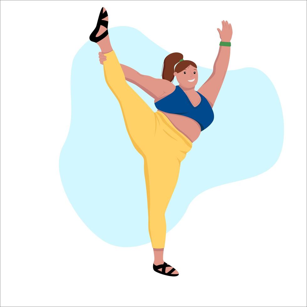 plus size donna che fa yoga. illustrazione vettoriale piatta