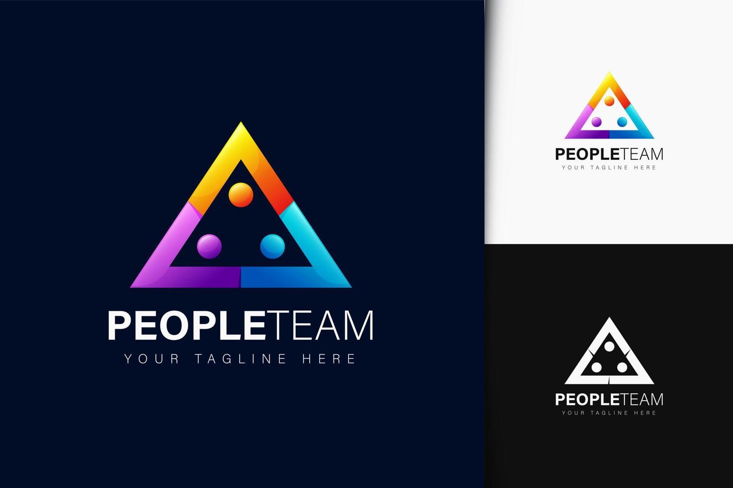 triangolo persone logo design con gradiente vettore