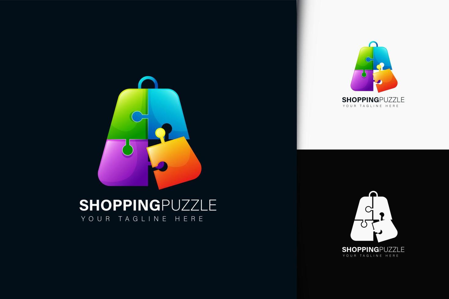 shopping puzzle logo design con gradiente vettore