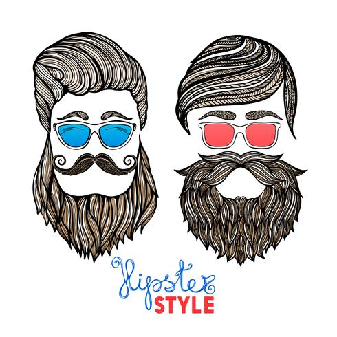 Pittogrammi di doodle di occhiali colorati teste di hipsters vettore