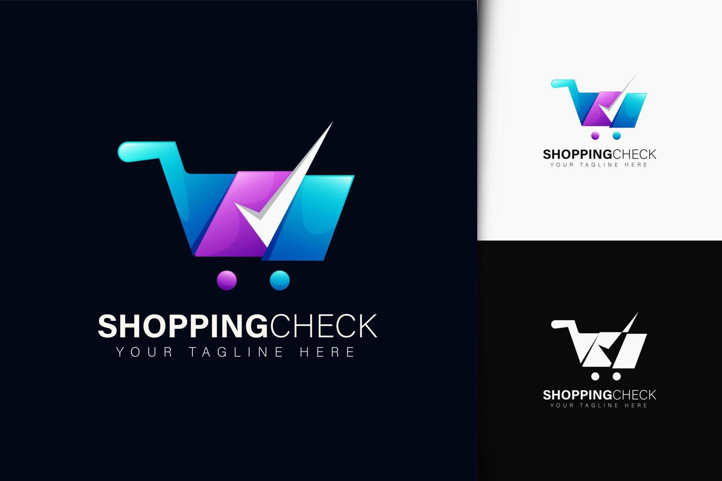 shopping check logo design con gradiente vettore