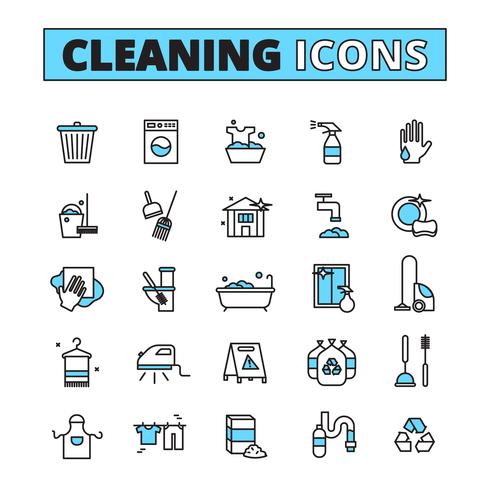 Set di icone disegnate a mano di pulizia vettore