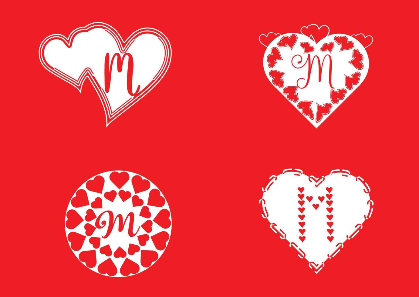 logo della lettera m con icona dell'amore, modello di progettazione di San Valentino vettore