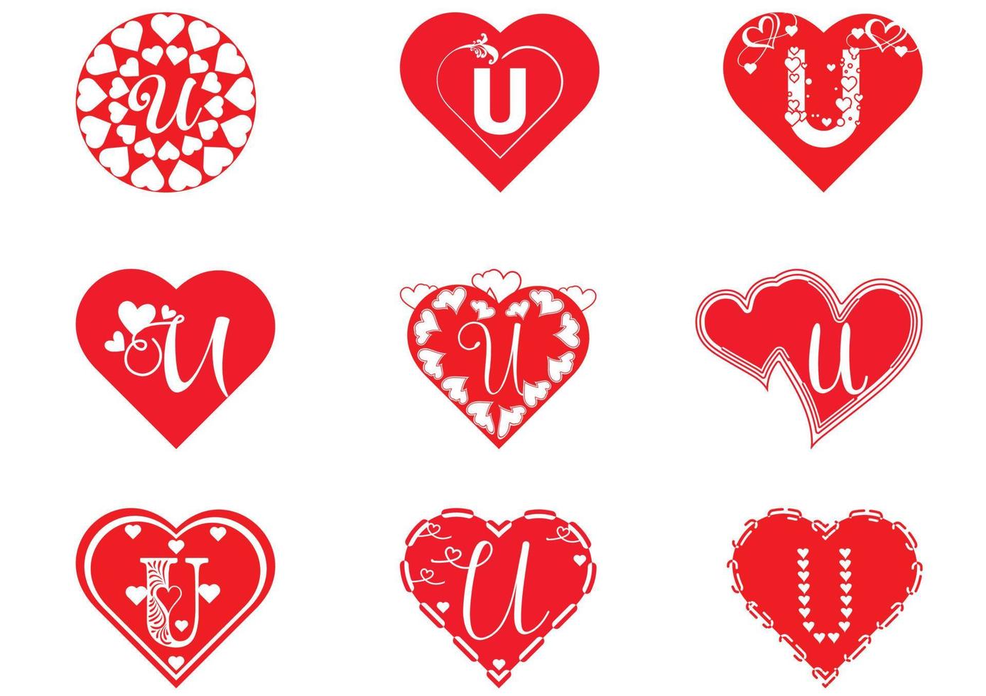 logo della lettera u con icona dell'amore, modello di progettazione di San Valentino vettore