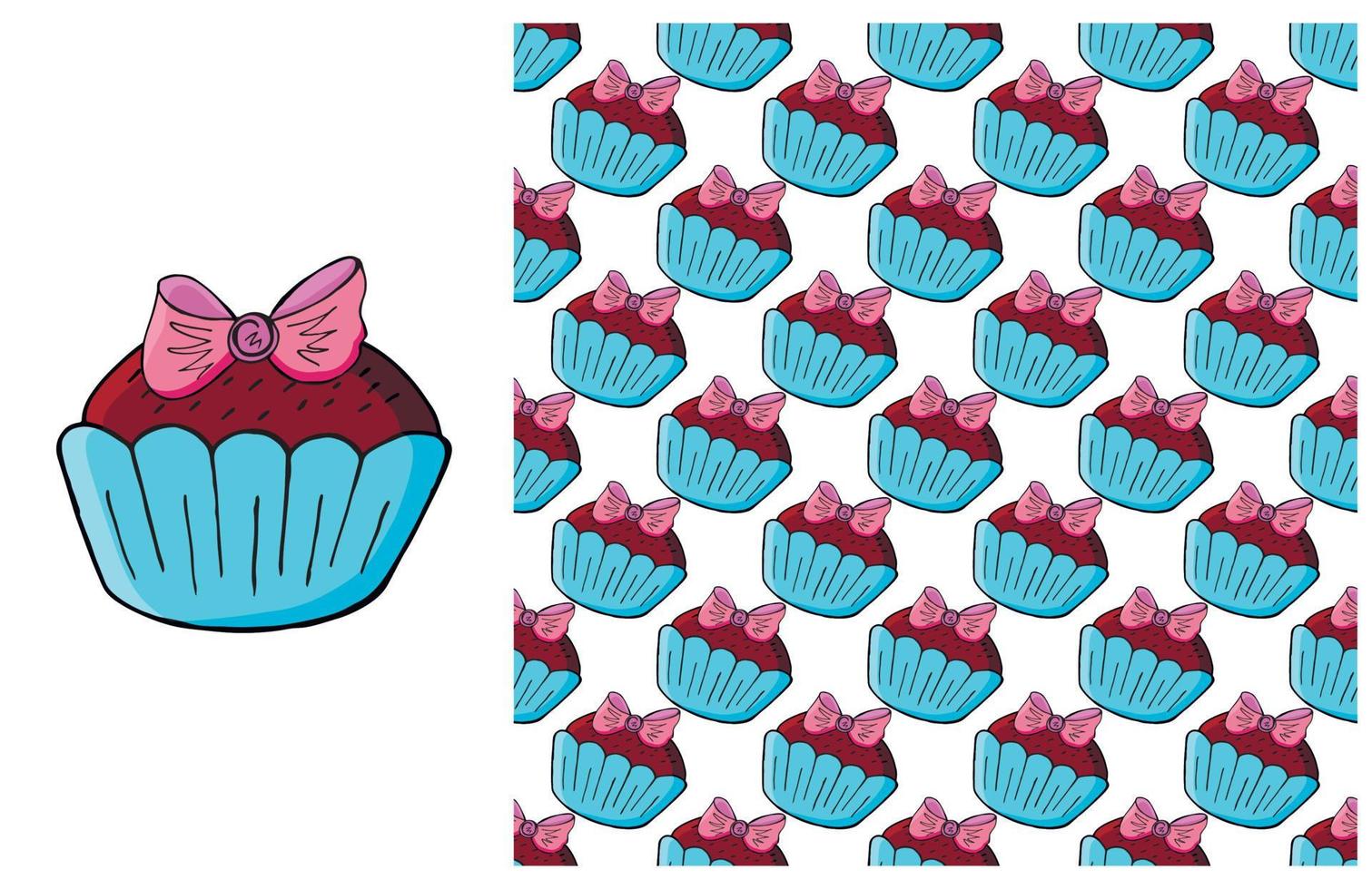 cupcake, muffin. set di elementi e pattern senza soluzione di continuità vettore