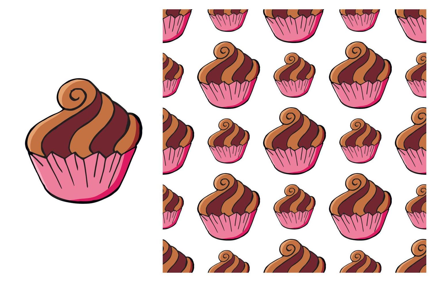 cupcake, muffin. set di elementi e pattern senza soluzione di continuità vettore