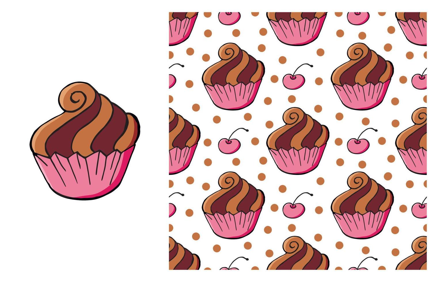 cupcake, muffin. set di elementi e pattern senza soluzione di continuità vettore