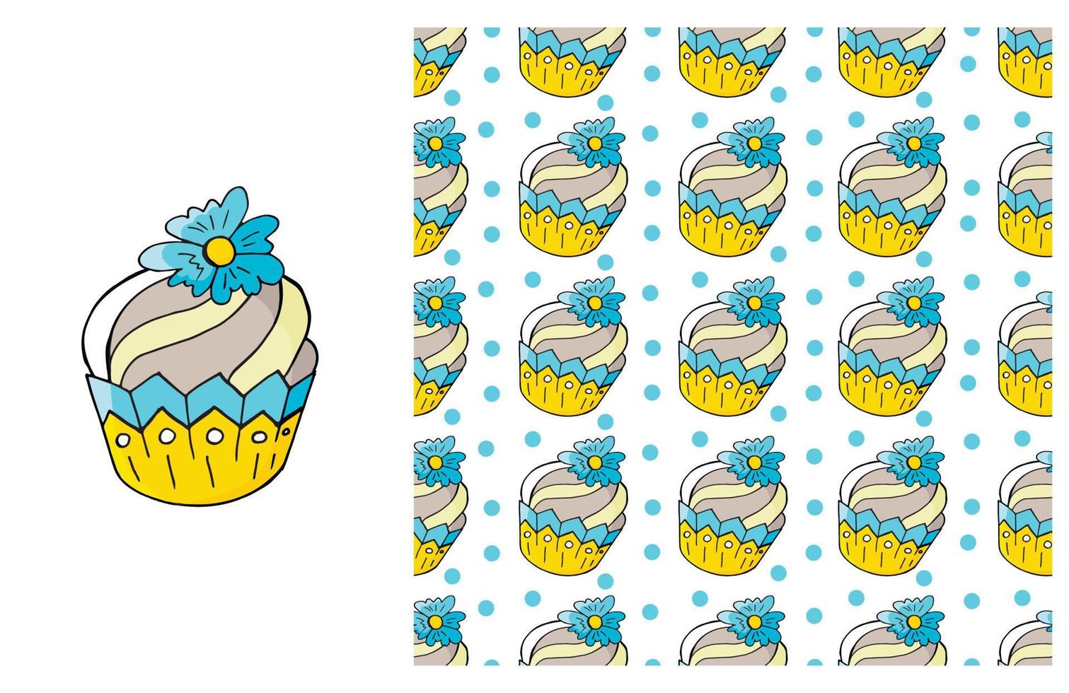 cupcake, muffin. set di elementi e pattern senza soluzione di continuità vettore