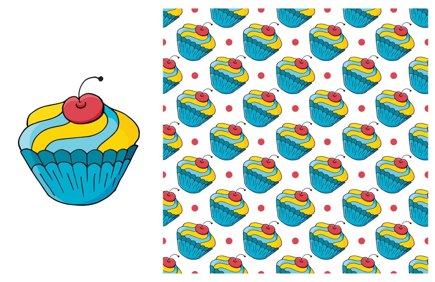 cupcake, muffin. set di elementi e pattern senza soluzione di continuità vettore