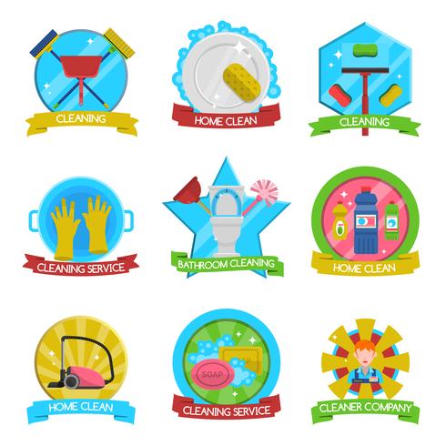 Set di emblemi di pulizia vettore