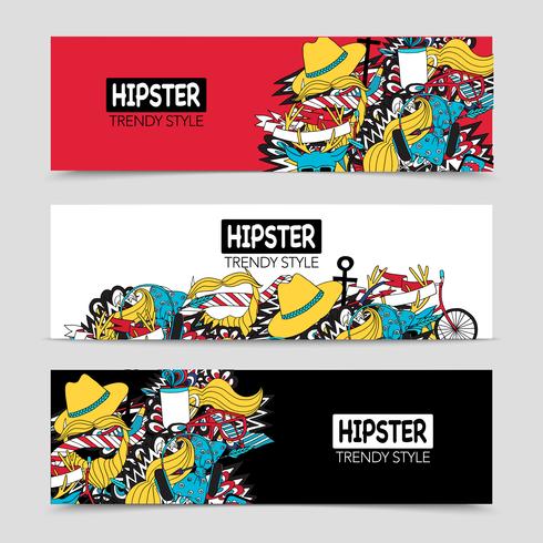 Set di banner orizzontali interattivi Hipster 3 vettore