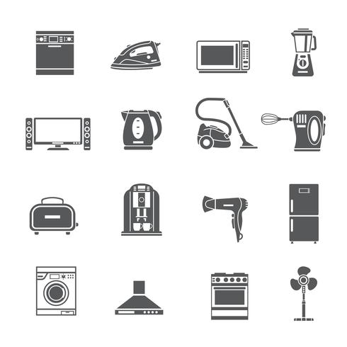 Set di icone di elettrodomestici neri vettore