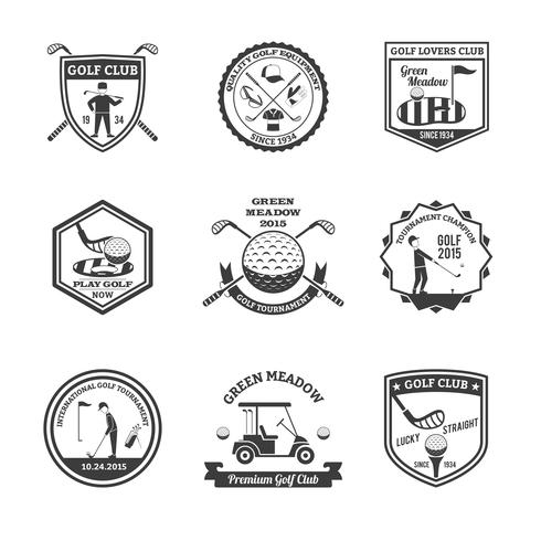 Set emblemi di golf nero bianco vettore