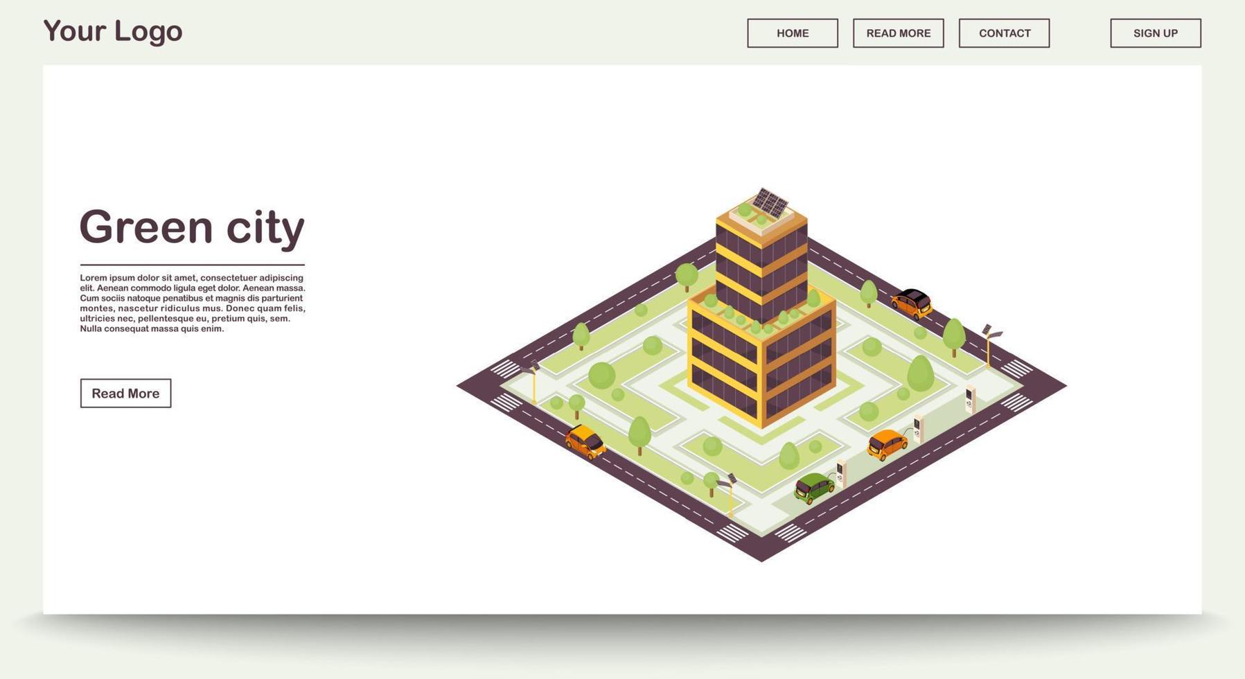 modello di vettore della pagina web della città verde con illustrazione isometrica