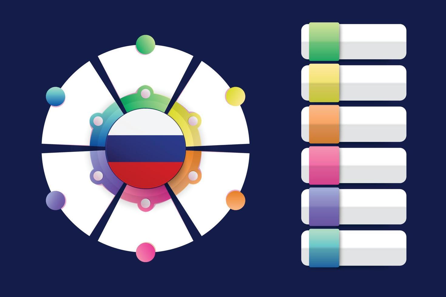 bandiera della russia con design infografico incorporata con forma rotonda divisa vettore