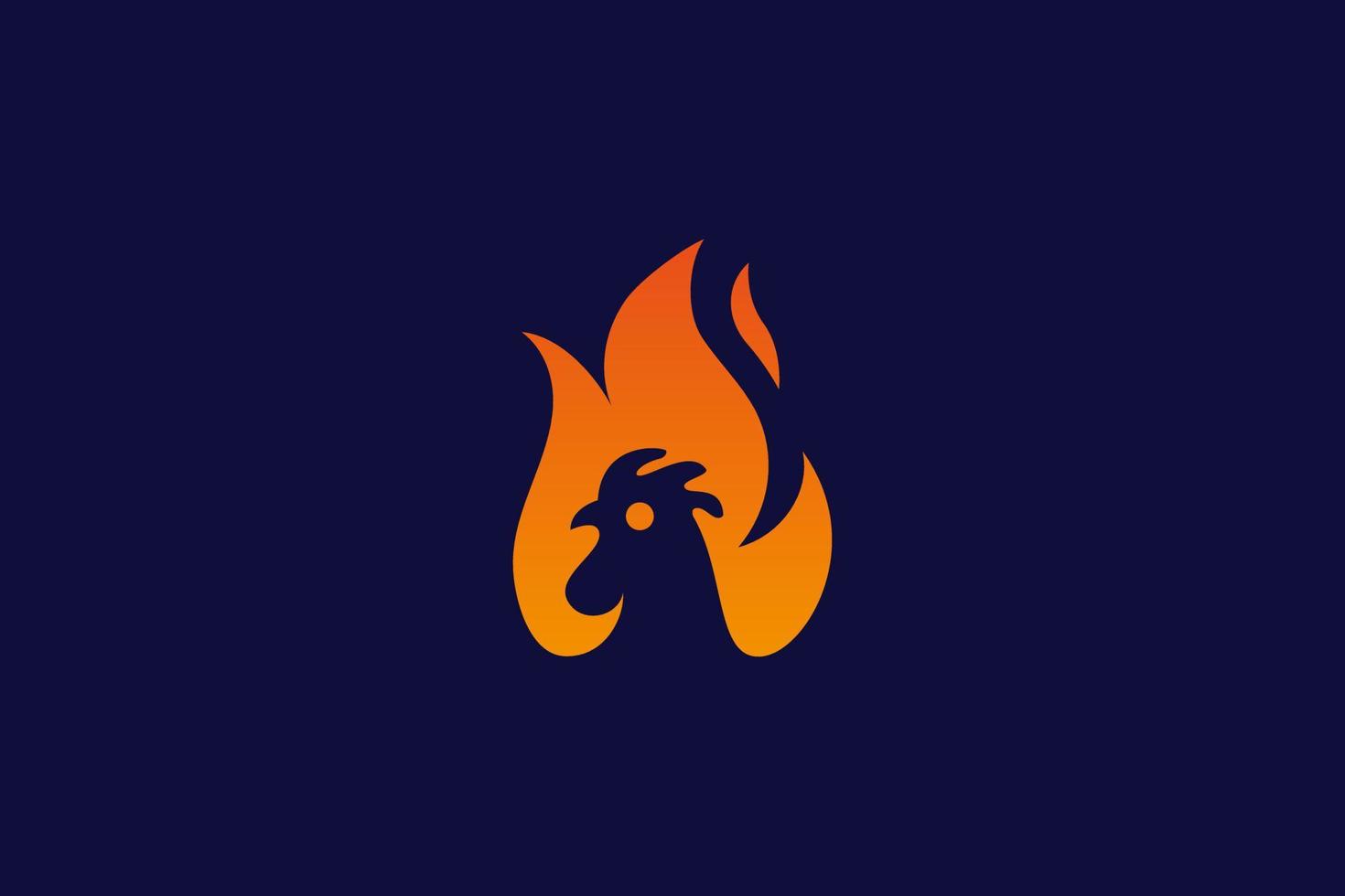 disegno del logo del fuoco di pollo. testa di pollo creativa con fiamma o fuoco in un'unica forma, fantastici design del logo vettore