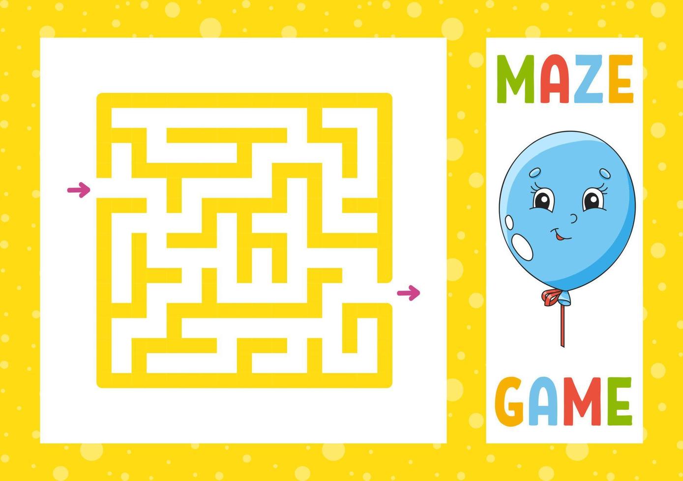 labirinto quadrato. gioco per bambini. puzzle per bambini. carattere felice. enigma del labirinto. illustrazione vettoriale a colori. trovare la strada giusta. illustrazione vettoriale isolato. stile cartone animato.