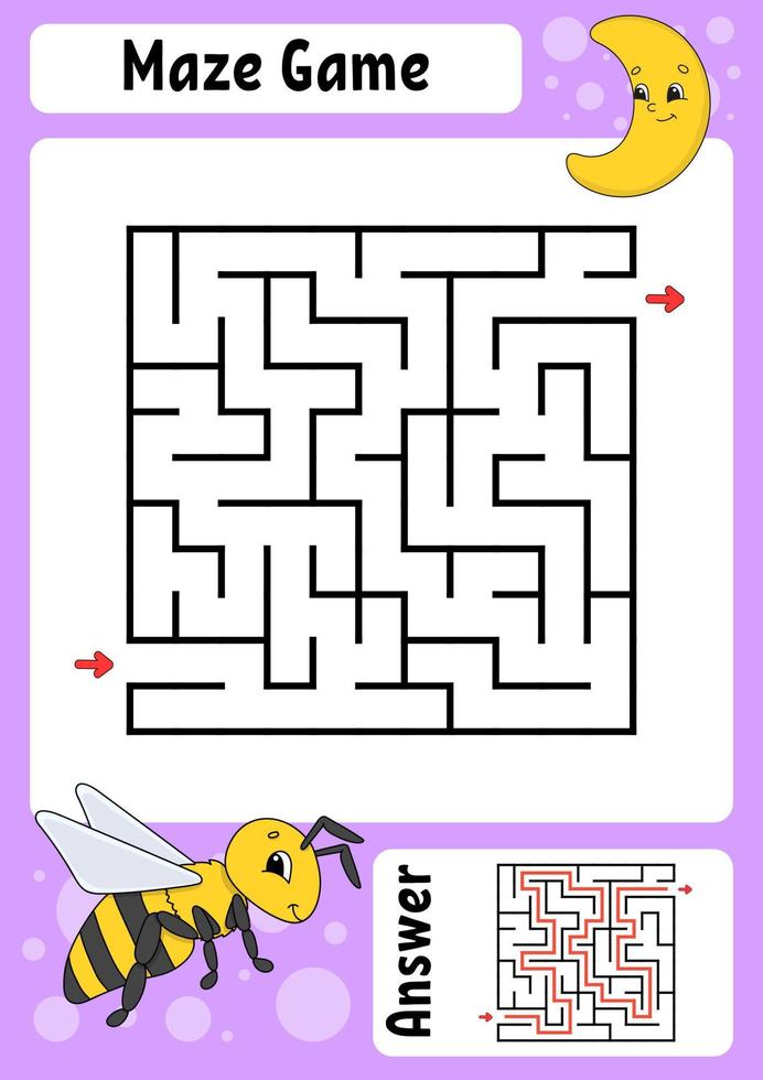 labirinto quadrato. gioco per bambini. labirinto divertente. foglio di lavoro per lo sviluppo dell'istruzione. pagina delle attività. puzzle per bambini. stile cartone animato. indovinello per la scuola materna. enigma logico. illustrazione vettoriale di colore.