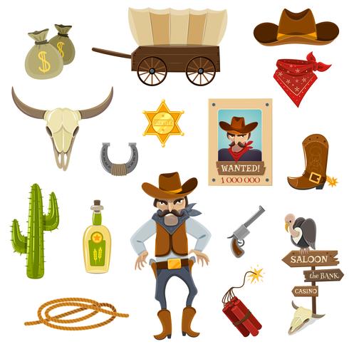 Set di icone del cowboy vettore