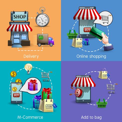 Set di icone di m-commerce vettore