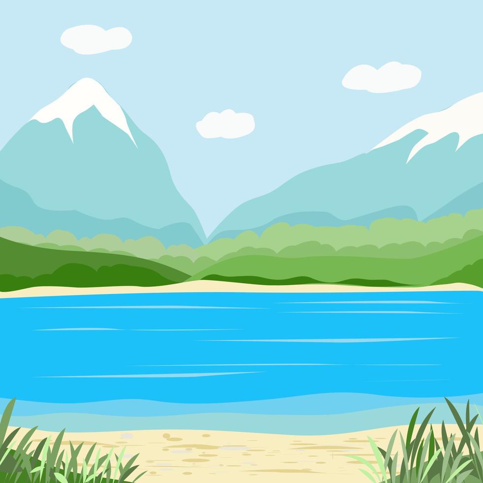 paesaggio con l'immagine di un lago in montagna vettore