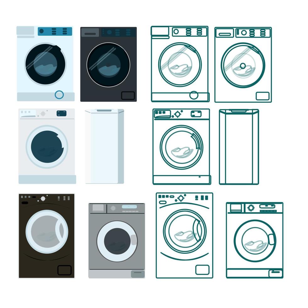 una serie di lavatrici di diversi design vettore
