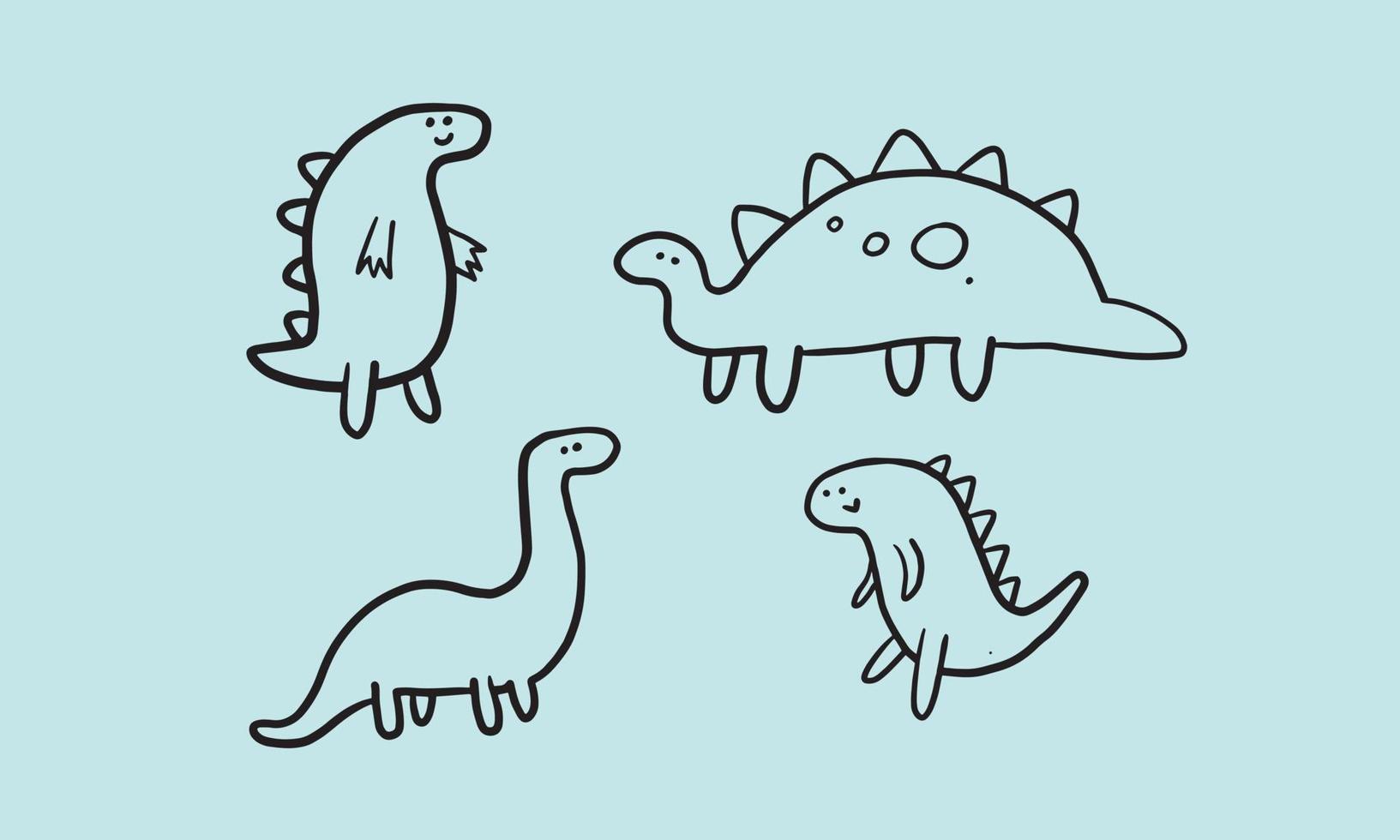 serie di simpatiche illustrazioni di dinosauri. design semplice e minimale per bambini. elemento divertente per creare campagne o poster per bambini. vettore