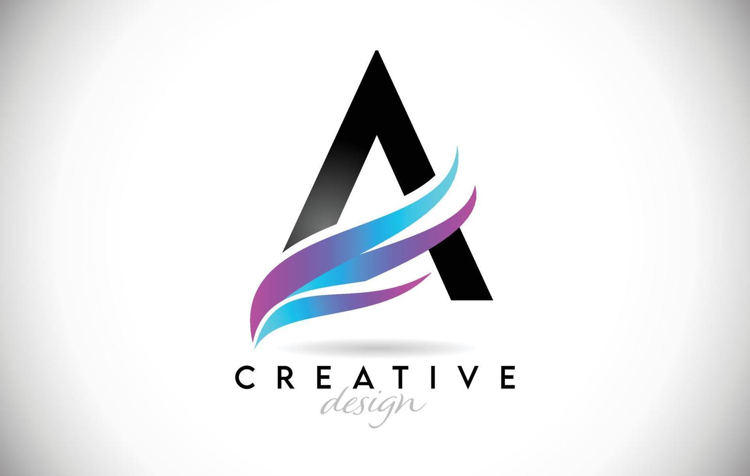 lettera un logo con swoosh sfumati creativi. lettera elegante creativa a con icona vettoriale colorata