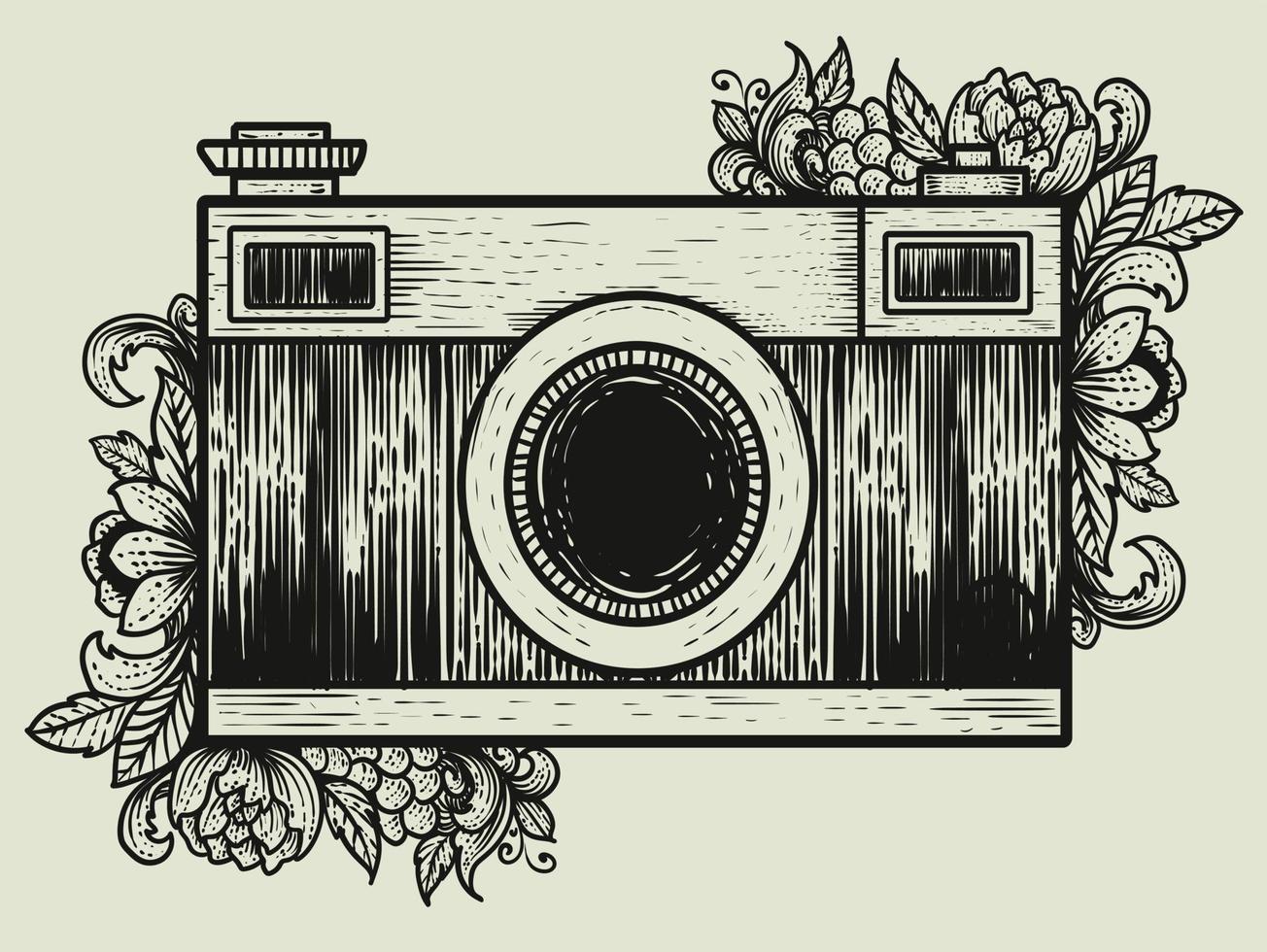 illustrazione vettoriale macchina fotografica vintage con ornamento del modello
