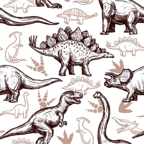 Doodle di due colori del modello senza cuciture di orme dei dinosauri vettore