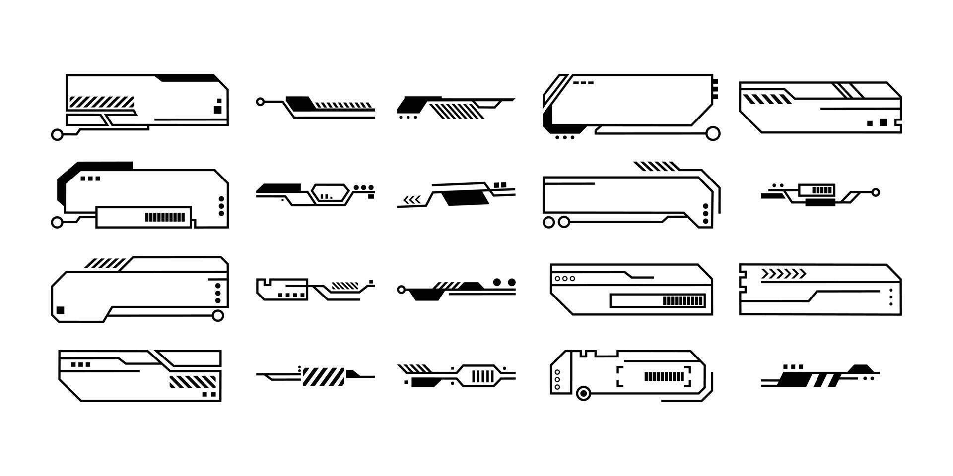 barre e cornici illustrazione vettoriale per il design dell'interfaccia web. elemento di gioco hud in uno stile semplice. una collezione spazio copia in un tema futuristico e hi-tech.