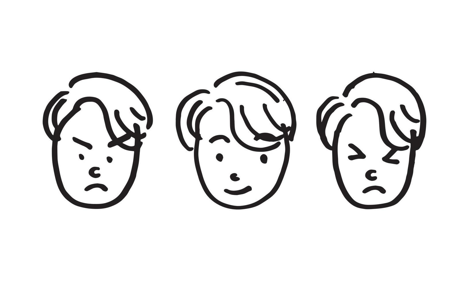 set di icone disegnate a mano dell'espressione facciale del ragazzo. semplice icona doodle illustrazione in vettoriale per decorare qualsiasi disegno.