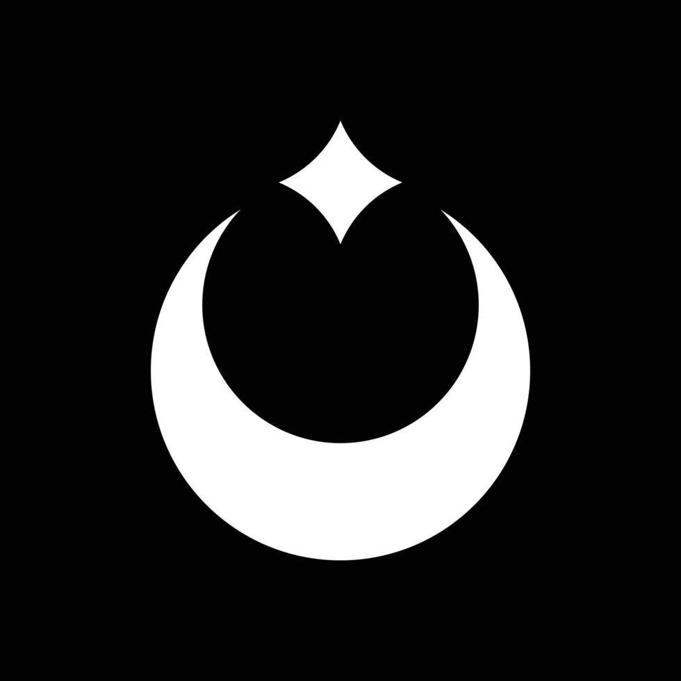 il logo della luna e della stella, icona, simbolo in stile bohémien su sfondo nero. illustrazione dell'elemento vettoriale per la decorazione in stile moderno e minimalista.