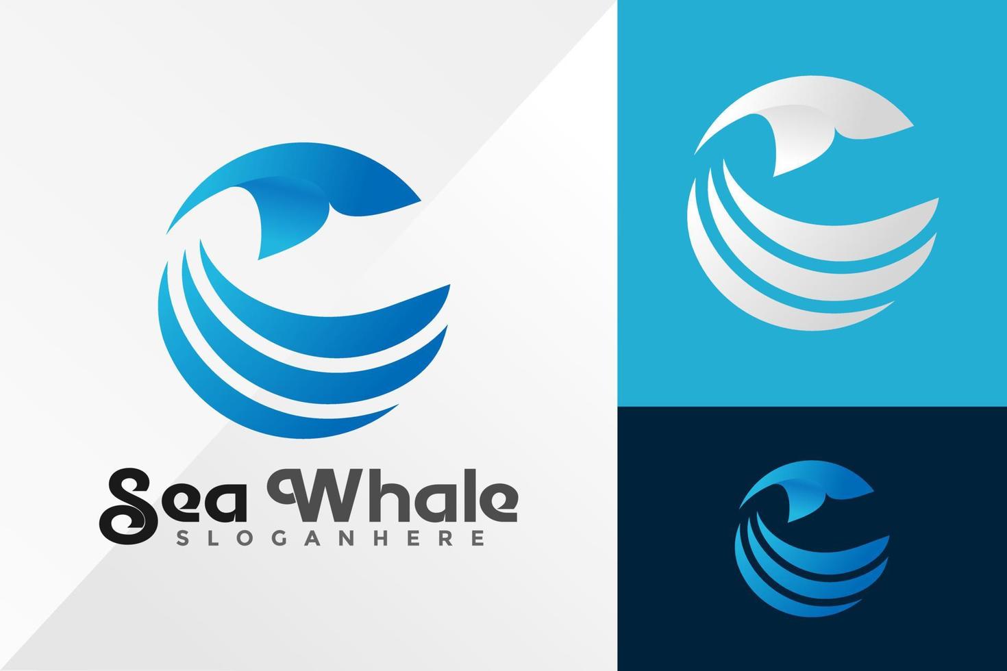 modello dell'illustrazione di vettore di progettazione di logo dell'onda della balena di mare